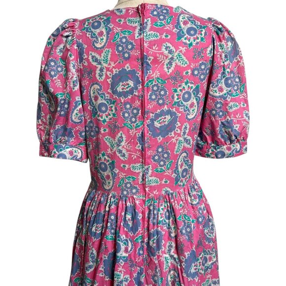 80s Vintage Laura Ashley Dress Puff Sleeve Paisley Floral Pleat Prep Cottage. - Picture 5 of 11